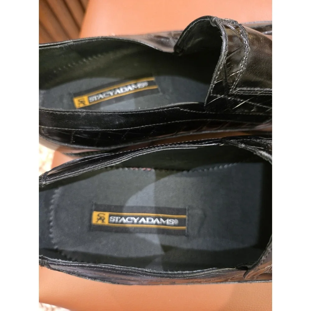 Stacy Adams Leather Loafers Black Dress Shoes Croc Embossed Square Toes Size 13M